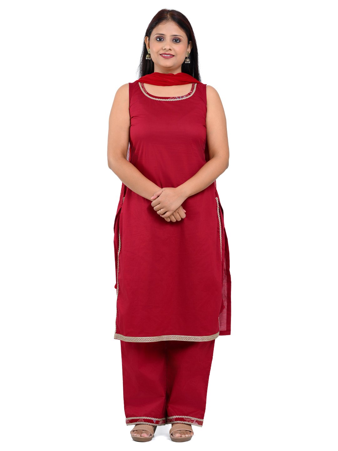 Maroon Cotton Sleevless Kurta Set - Image 5