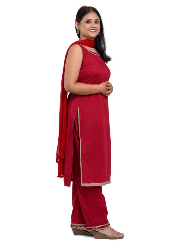 Maroon Cotton Sleevless Kurta Set