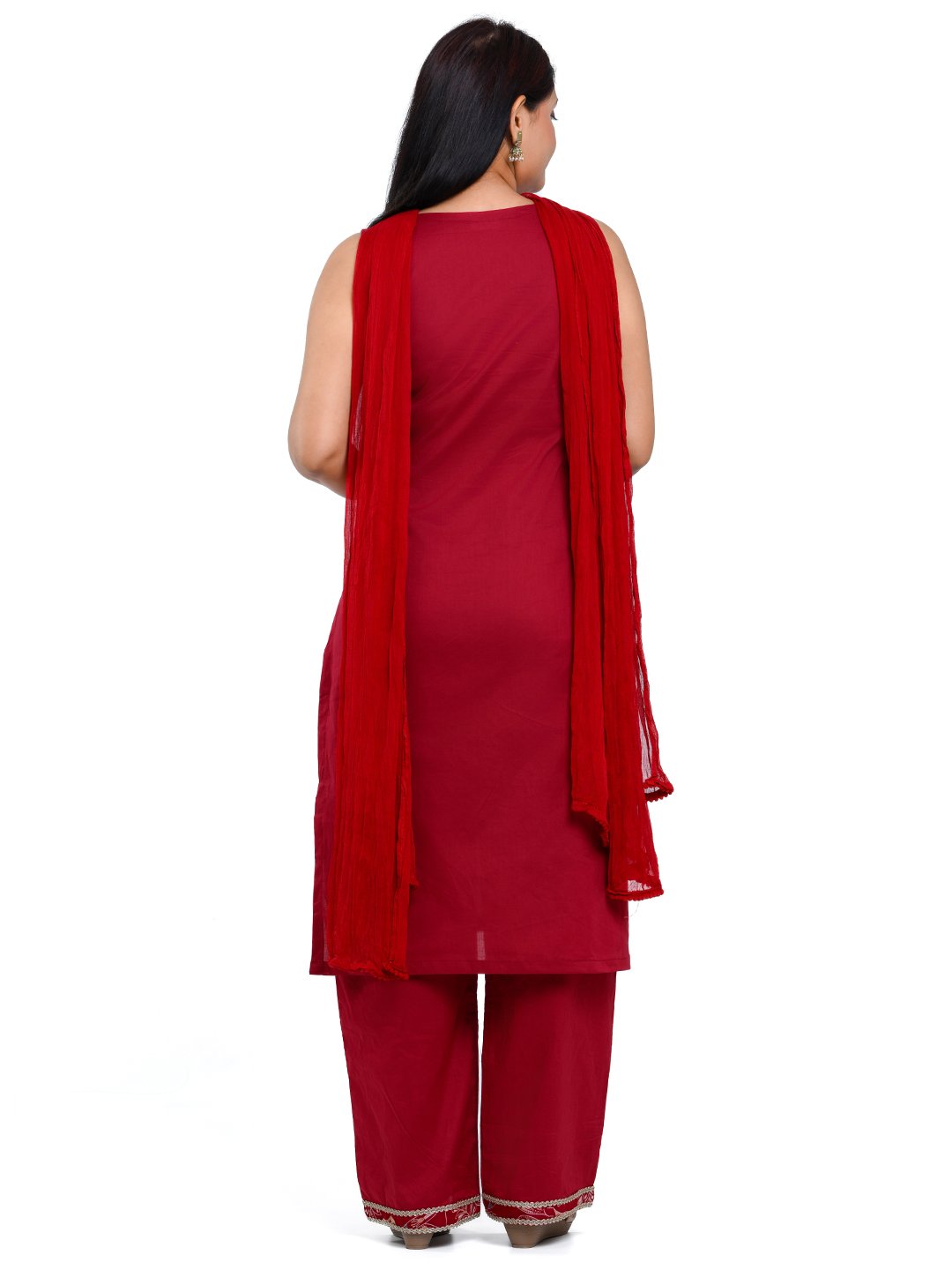 Maroon Cotton Sleevless Kurta Set - Image 2