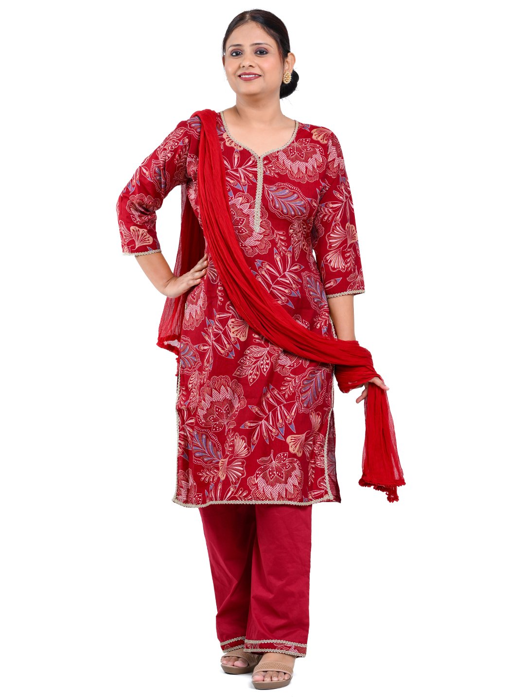Maroon Golden Printed Suit Set - Image 2