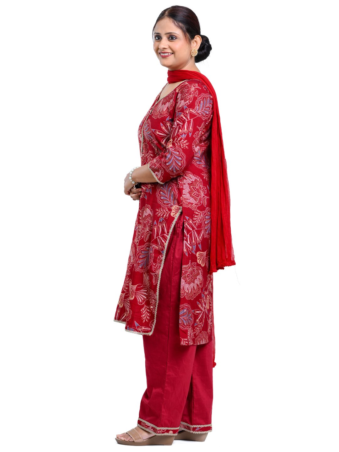 Maroon Golden Printed Suit Set - Image 3