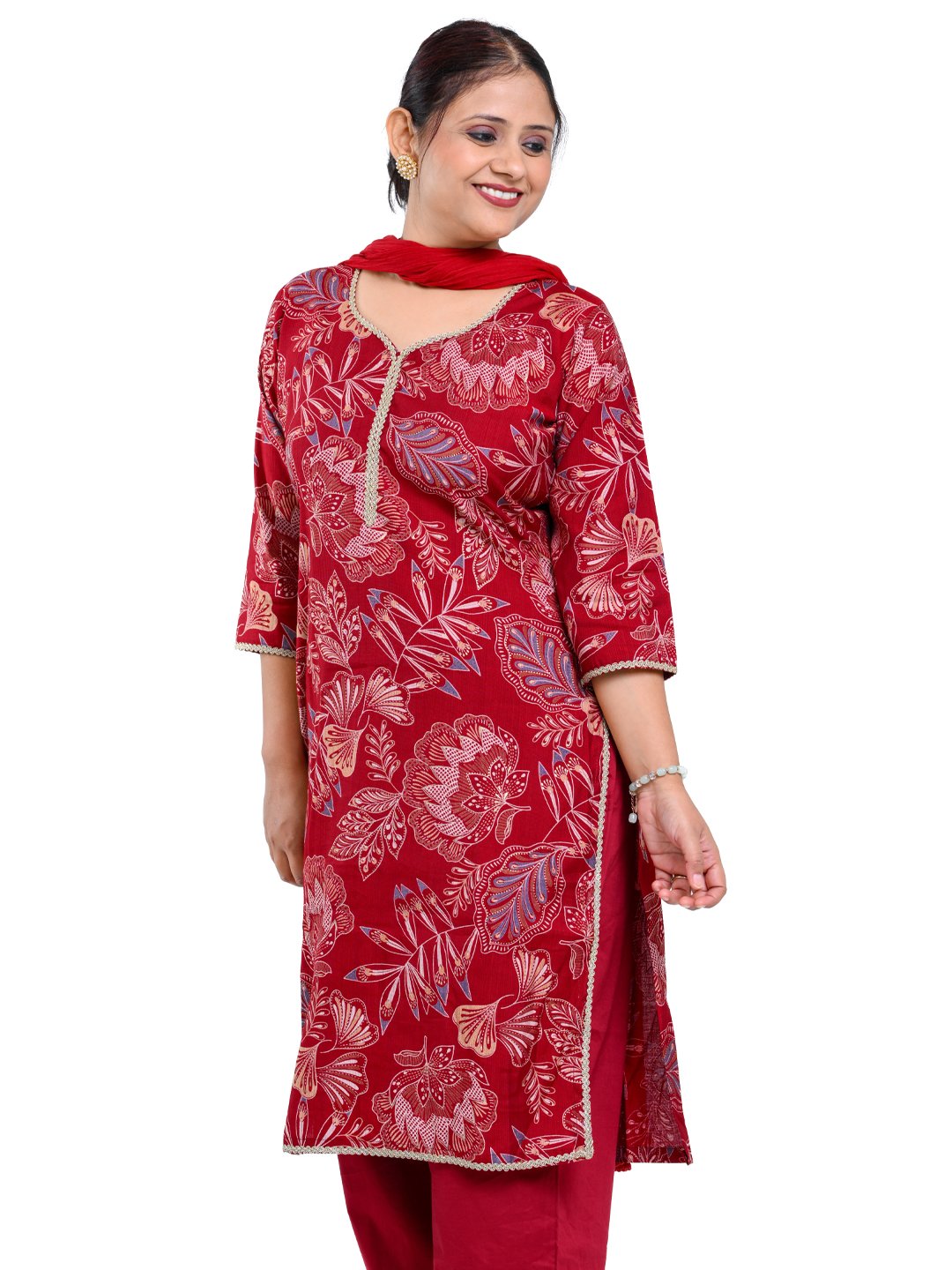 Maroon Golden Printed Suit Set - Image 5
