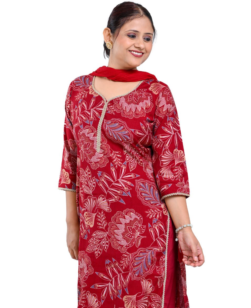 Maroon Golden Printed Suit Set