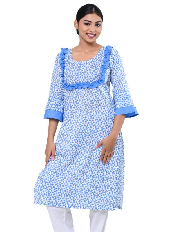 Sku Blue Floral Pure Soft Premium Cotton Kurta